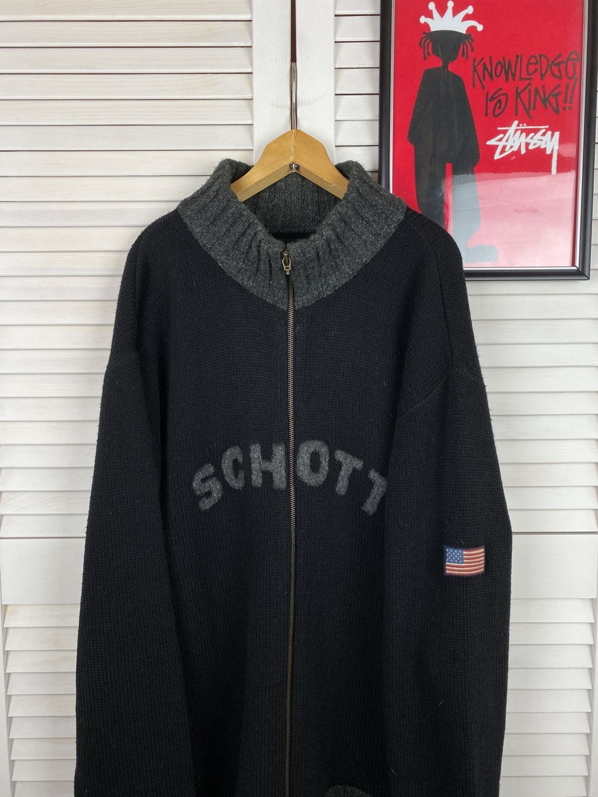 Schott Schott Zip Up Sweater Mens L Big Logo American Flag Y2K Wool Size US XL / EU 56 / 4 - 2 Thumbnail