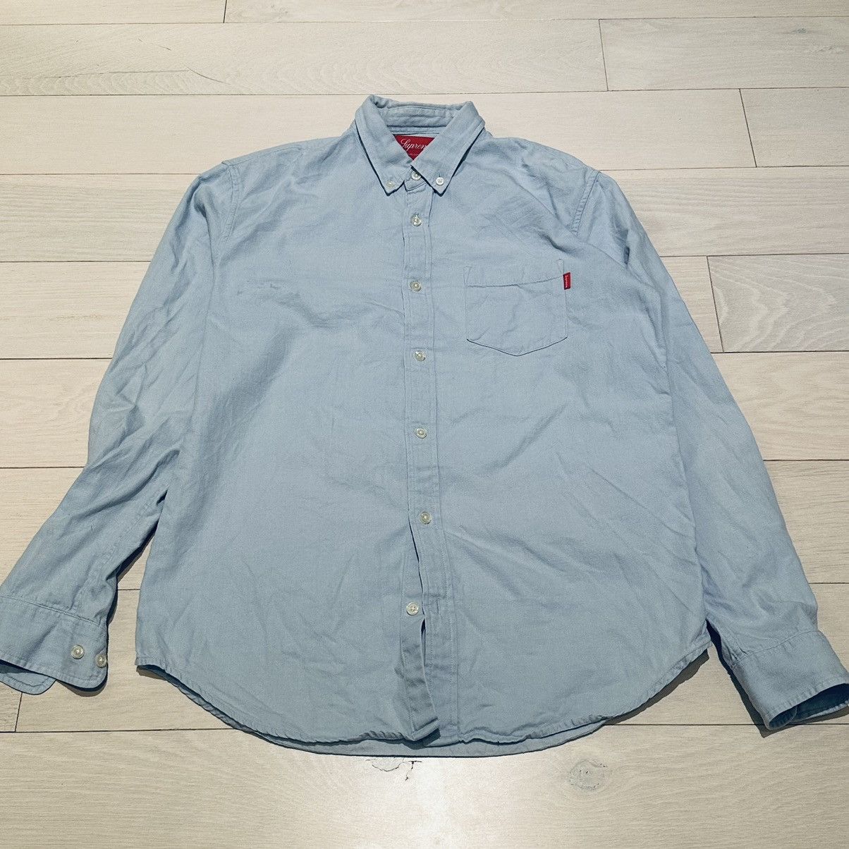 image of Supreme Long Sleeves Button Btd Shirt M Tee in Blue, Men's (Size Medium)