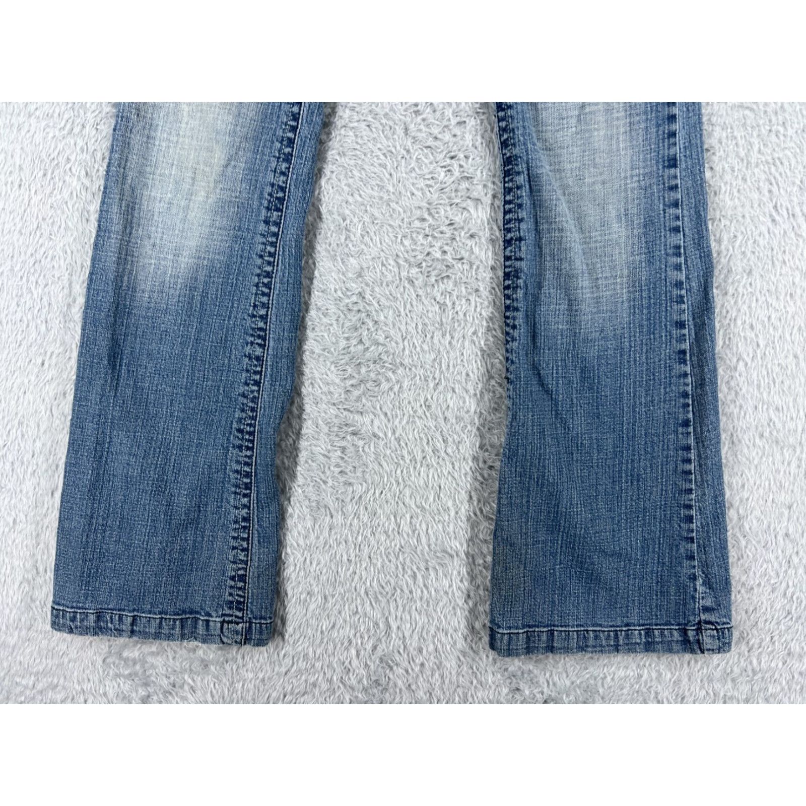 Vintage Industrial Cotton Womens Jeans Flared 28x29 Blue Cotton Blend Distressed Slimming 11 Den Inseam 29 5-Pocket Design Low Rise Vintage No Size 32" / US 10 / IT 46 - 2 Thumbnail