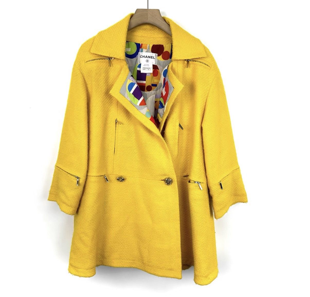 Chanel Chanel Yellow Double-Breasted Tweed Wool Coat K12 Size XS / US 0-2 / IT 36-38 - 1 Thumbnail