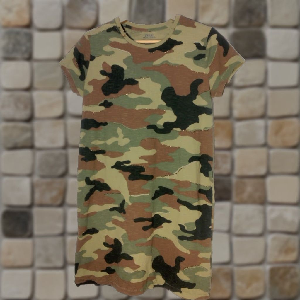 Polo Ralph Lauren VINTAGE Polo Ralph Lauren Shirt Dress Knit Camouflage Beaded Woodland Camo Short Sleeve Women's S Size S / US 4 / IT 40 - 1 Thumbnail