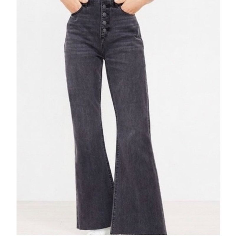 Loft Loft High Waist Sandal Flare Distressed Hem Black Jeans,27/4 Size 27" / US 4 / IT 40 - 1 Thumbnail