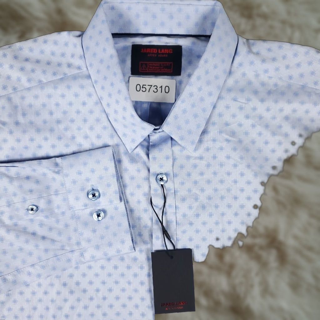 Jared Lang VINTAGE Jared Lang Shirt Mens Large Blue Geometric Cotton Casual Button-Up Long Sleeve Size US L / EU 52-54 / 3 - 1 Thumbnail