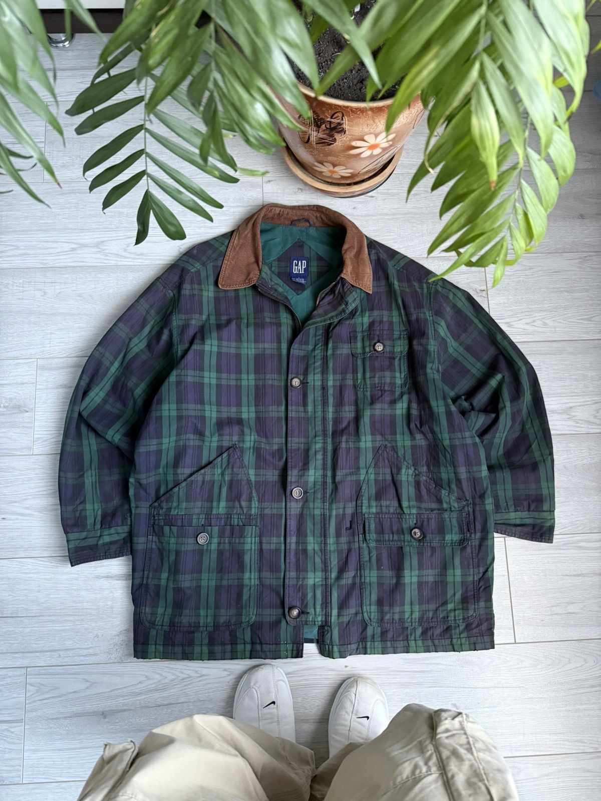 Designer × Gap × Vintage Vintage Gap navy check velvet crew jacket Size US L / EU 52-54 / 3 - 1 Thumbnail