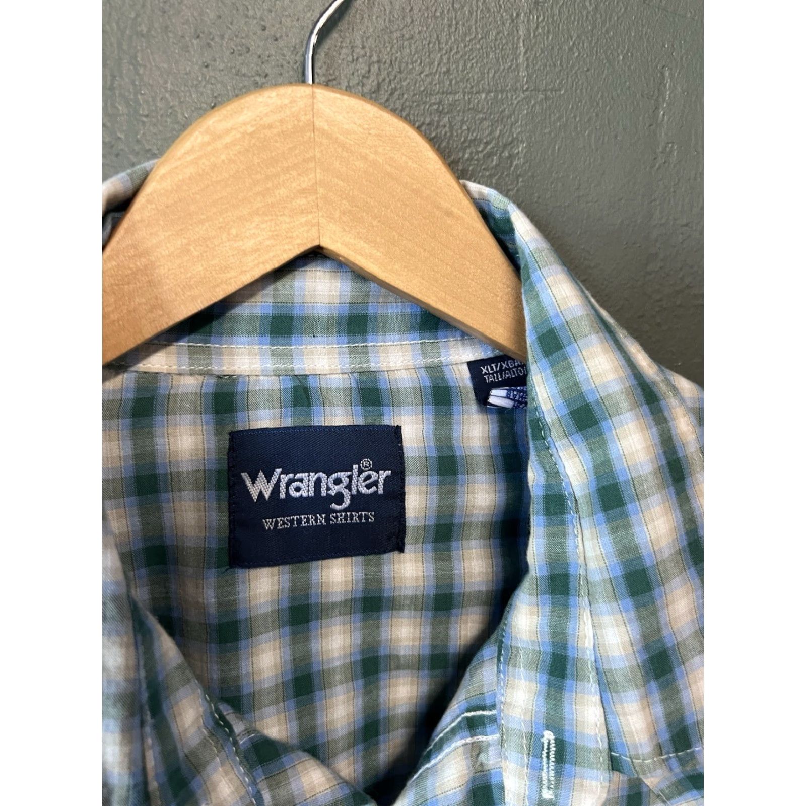 Wrangler VINTAGE Wrangler Mens Green Checkered Long Sleeve Snap Up Western Shirt XL Tall Size US XL / EU 56 / 4 - 3 Thumbnail