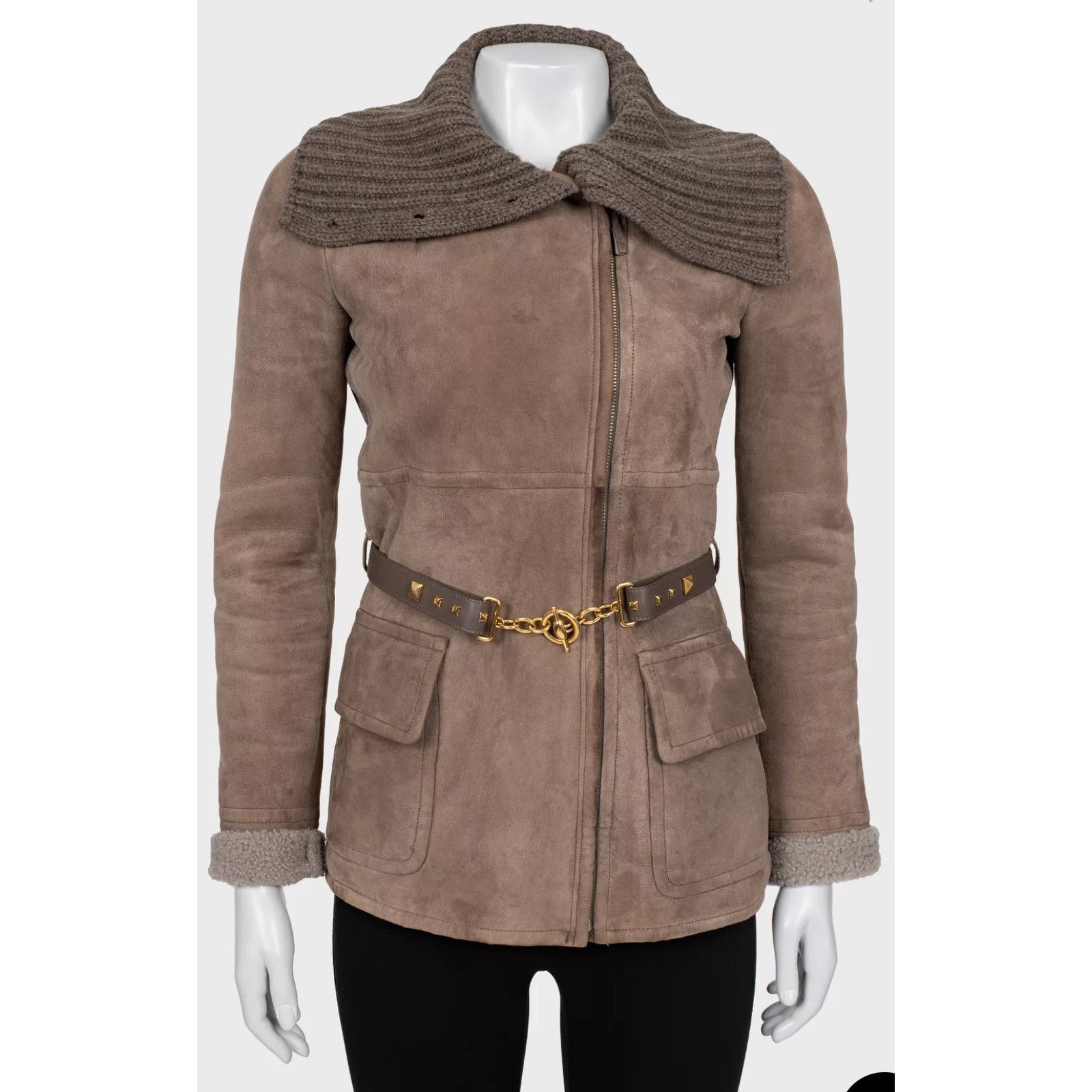 Gucci Gucci Cashmere Collar Belted Shearling Leather Jacket Sz.40 Size S / US 4 / IT 40 - 1 Thumbnail