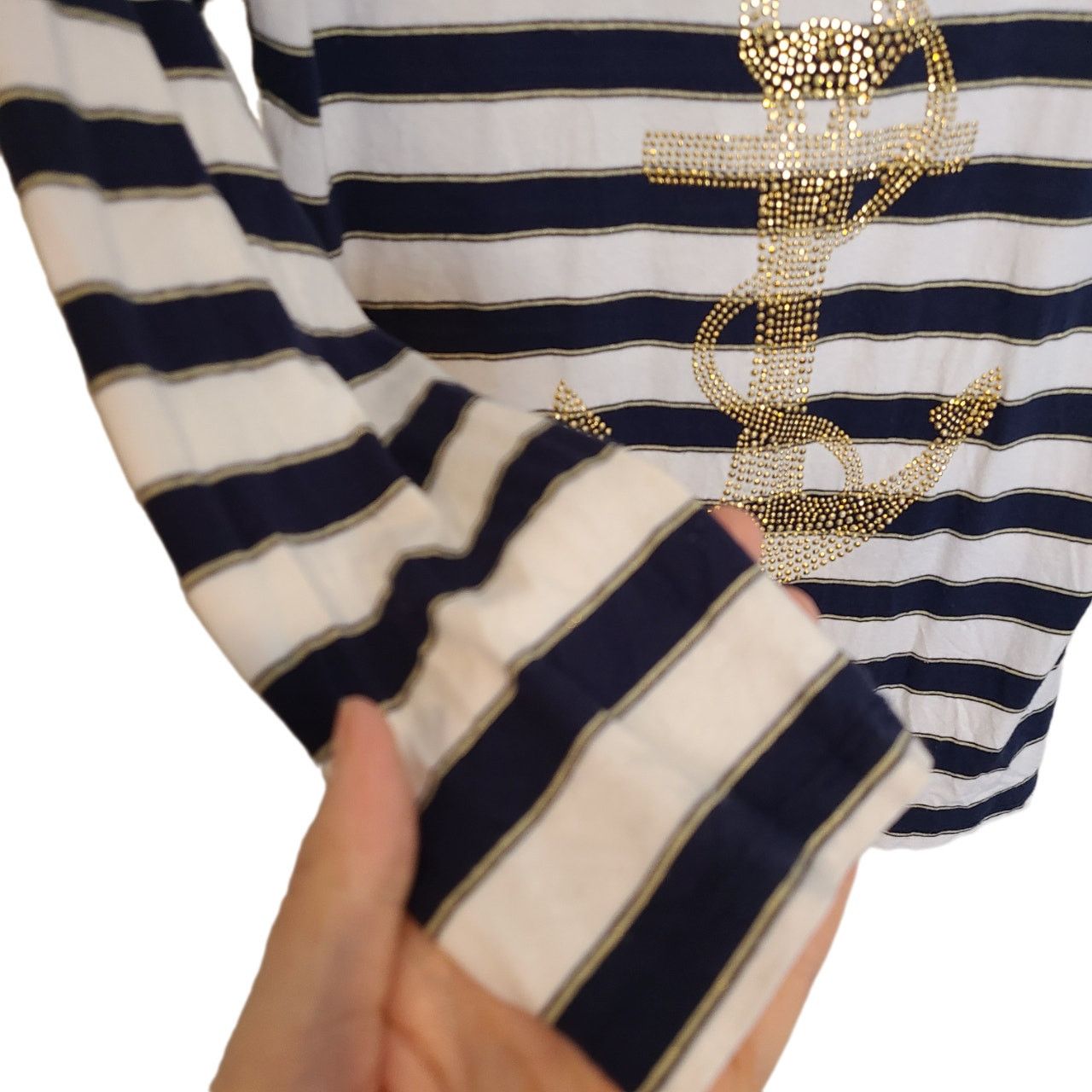 Cacharel Cache Womens Striped Rhinestone Anchor Nautical T-Shirt XS Size XS / US 0-2 / IT 36-38 - 5 Thumbnail