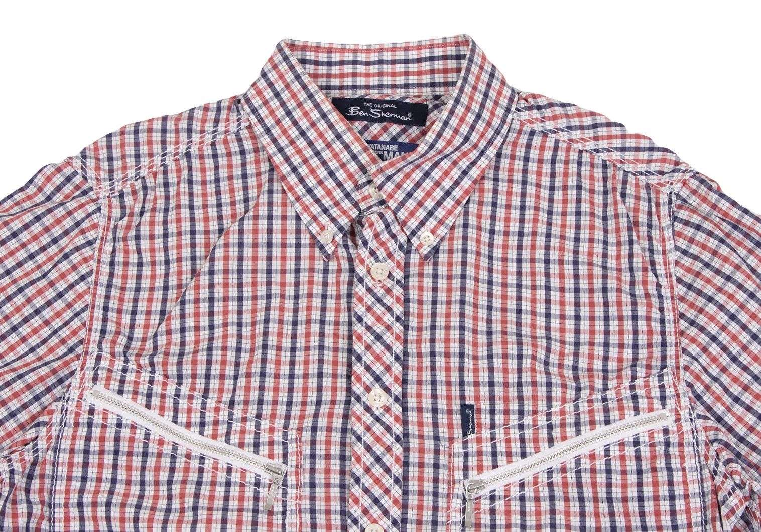 Junya Watanabe Zipper Pocket Puckering Check Short Sleeve Shirt Navy Red Size US S / EU 44-46 / 1 - 2 Thumbnail