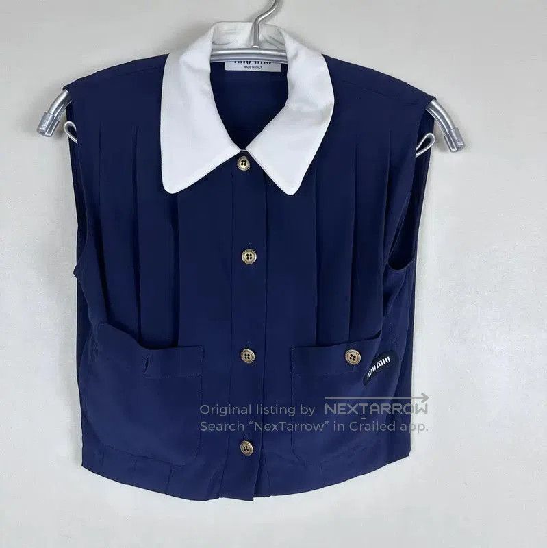 Miu Miu Miu Miu Navy Silk Women's T-Shirt Size S . Size XS / US 0-2 / IT 36-38 - 1 Thumbnail