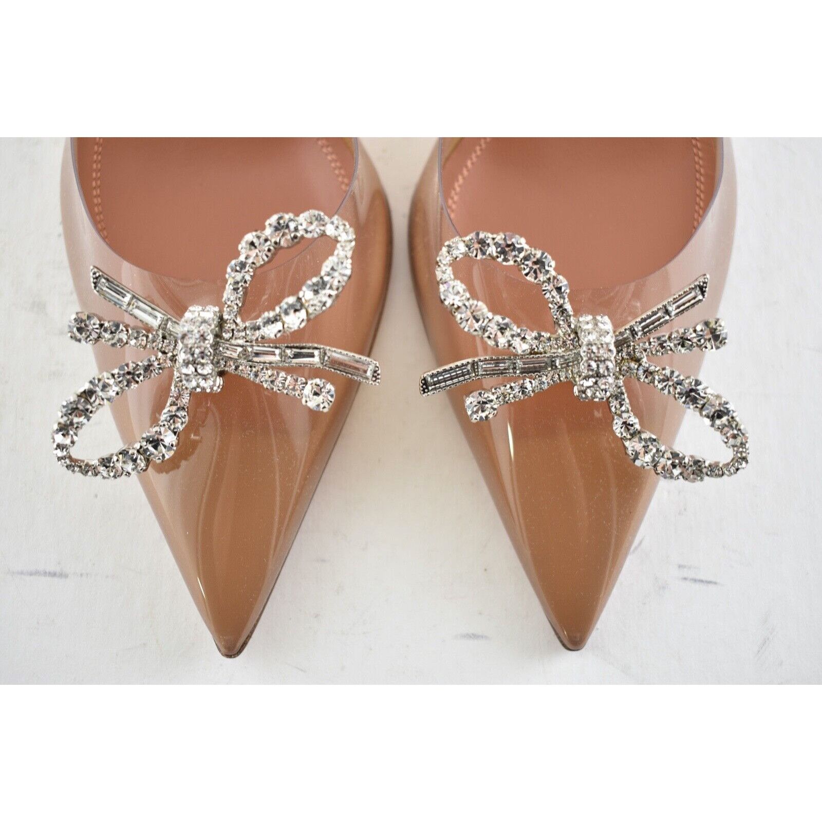 Amina Muaddi Rosie Glass Bow PVC Crystal Slingback Sandal Heel Pump 38.5 Size US 8.5 / IT 38.5 - 7 Thumbnail