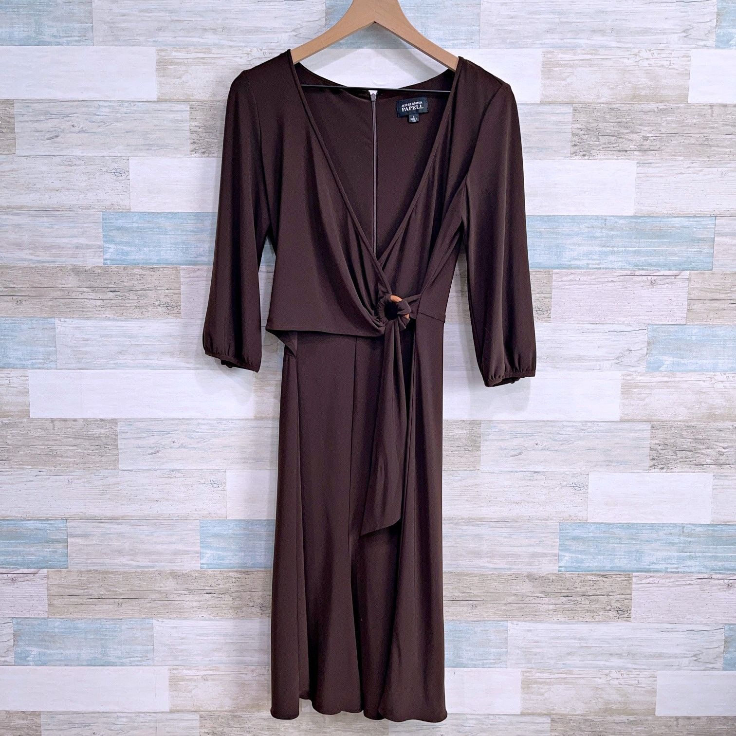 Adrianna Papell Adrianna Papell Jersey Wrap Dress Brown 3/4 Sleeve 6 Size M / US 6-8 / IT 42-44 - 1 Thumbnail