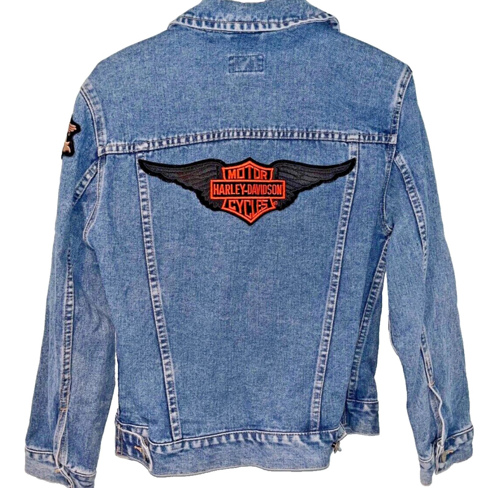 Vintage VINTAGE Arizona Harley Davidson Patches Denim Jean Motorcycle Jacket Sz. S Size 28" / US 6 / IT 42 - 2 Thumbnail