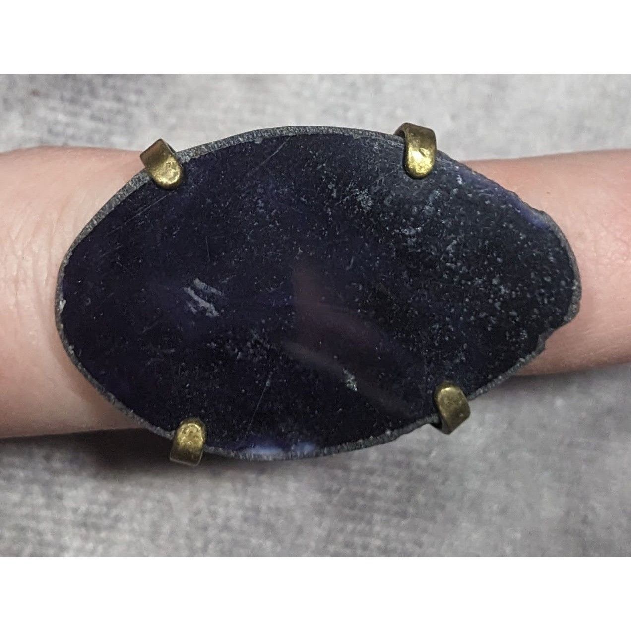 Other Dark Blue Dyed Geode Slice Adjustable Statement Ring Size 6 Size ONE SIZE - 6 Thumbnail