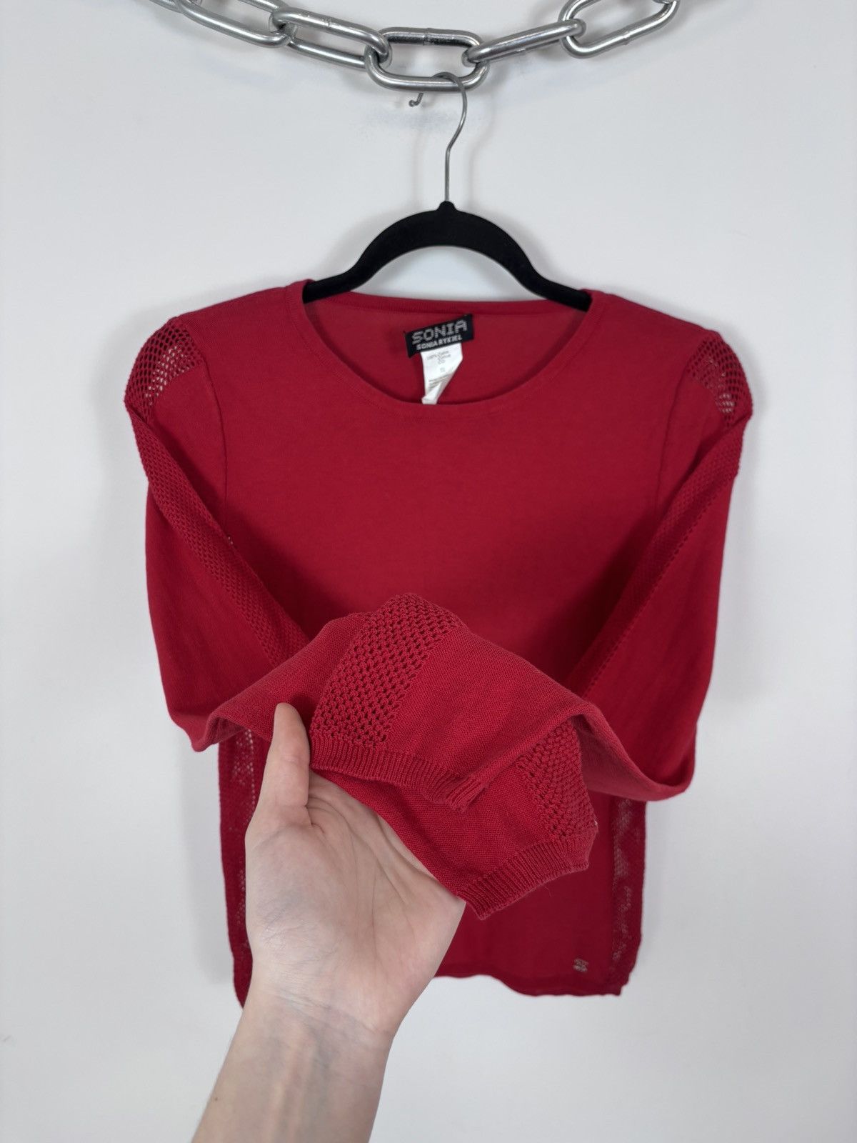 Sonia Rykiel Vintage Sonia Rykiel Women’s Red Mesh Knit Sweater Pullover Size S / US 4 / IT 40 - 7 Thumbnail