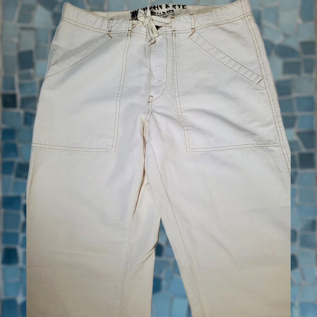 Vintage Murphy & Nye Sailmakers Chicago Nautical Cotton Pants Womens 36 Roll Up Leg Wide-Leg Cotton Linen Canvas 33 Inseam 36 Waist EUC Size 25" / US 0 / IT 36 - 1 Thumbnail