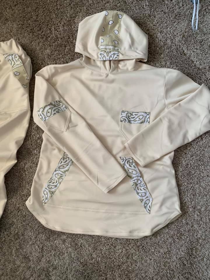 Other Men Custom Lt Beige Bandanna Trim LS Hoodie & Jogge Set. Size US XL / EU 56 / 4 - 2 Thumbnail