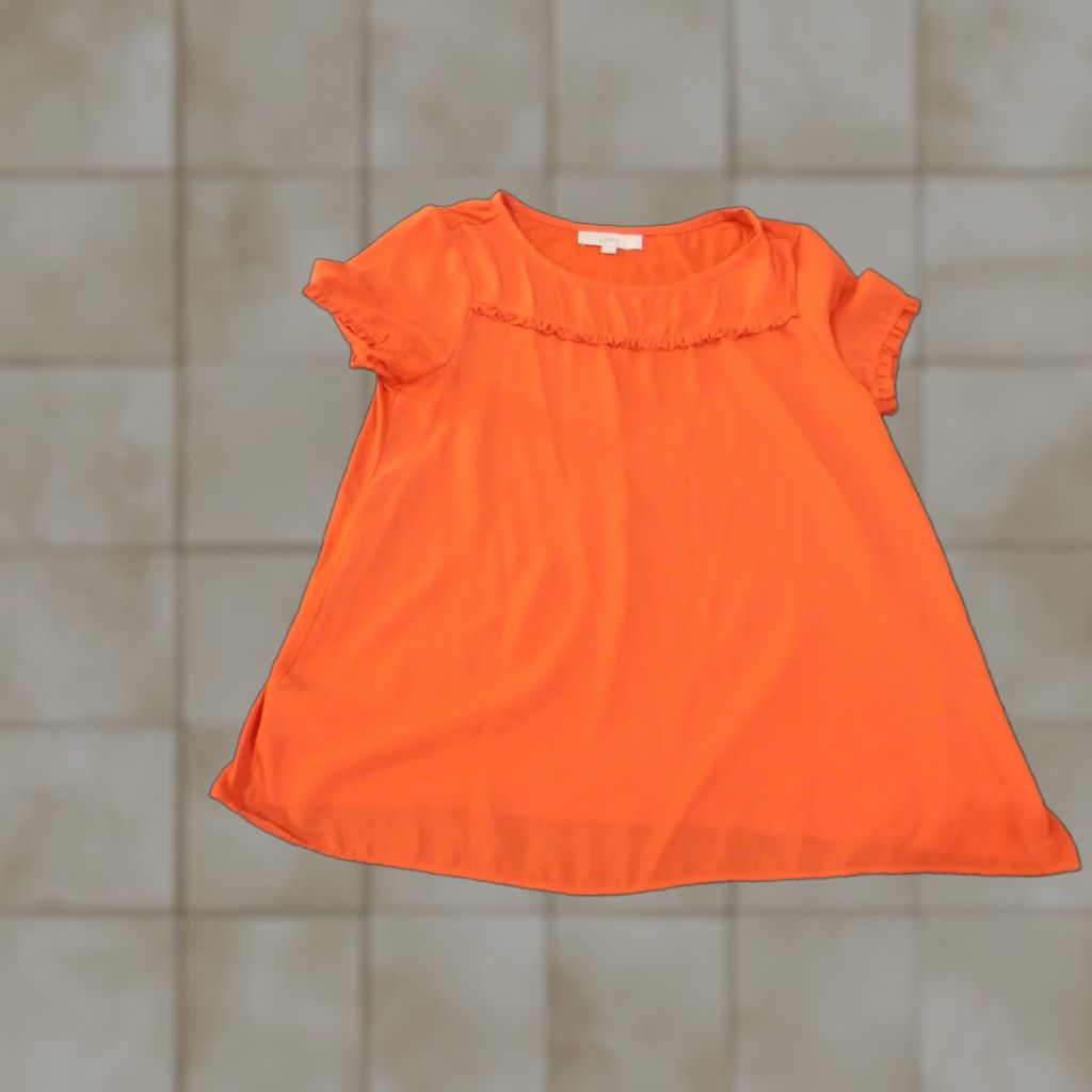 Ann Taylor Loft Blouse M Orange Rayon Woven Short Sleeve Round Neck Casual Womens Regular Size M Loft Brand Ann Taylor Loft Size M / US 6-8 / IT 42-44 - 1 Thumbnail