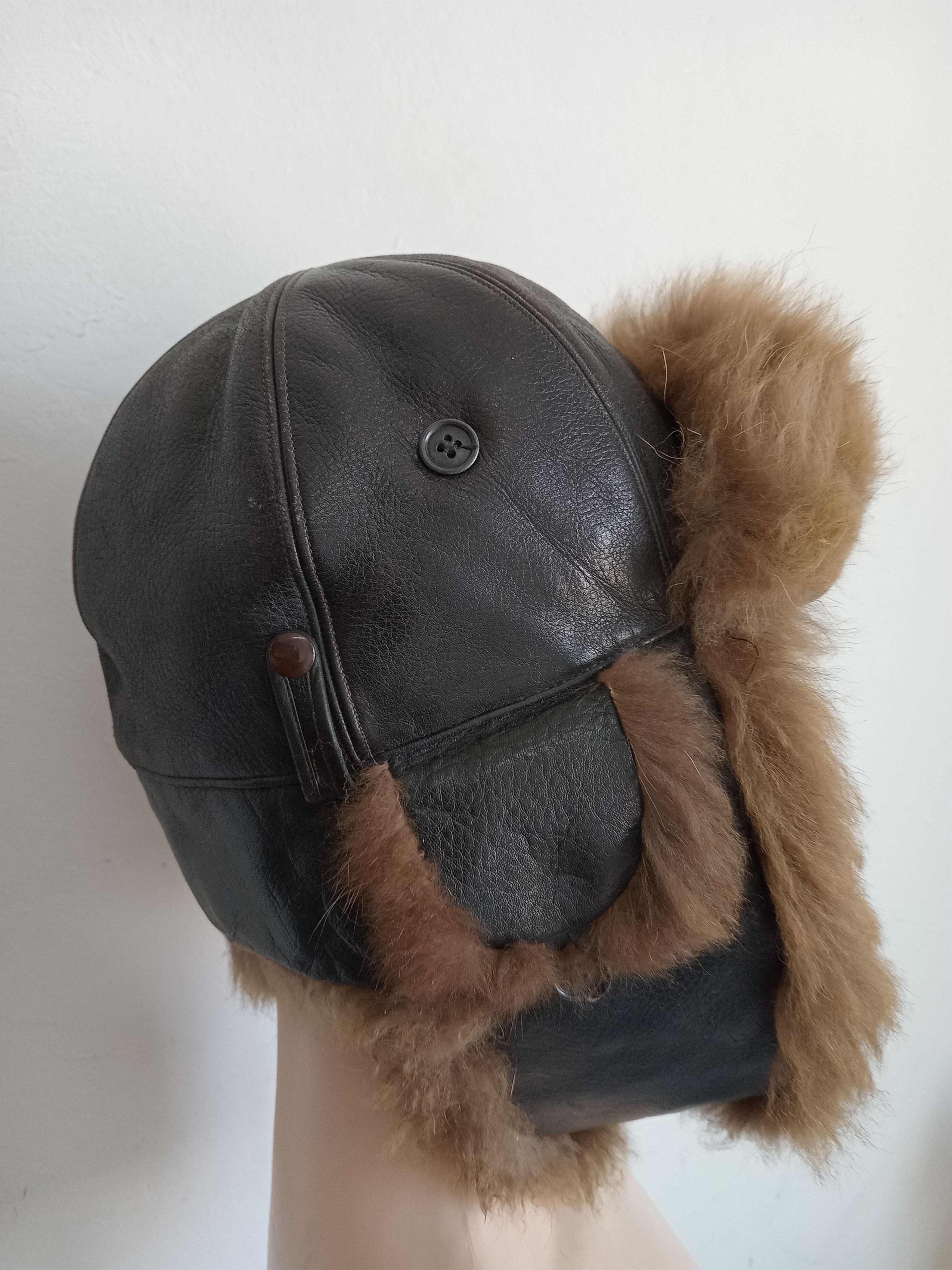 Genuine Leather × Vintage Vintage Faux Fur Pilot Aviator Flight leather Hat Size ONE SIZE - 8 Thumbnail