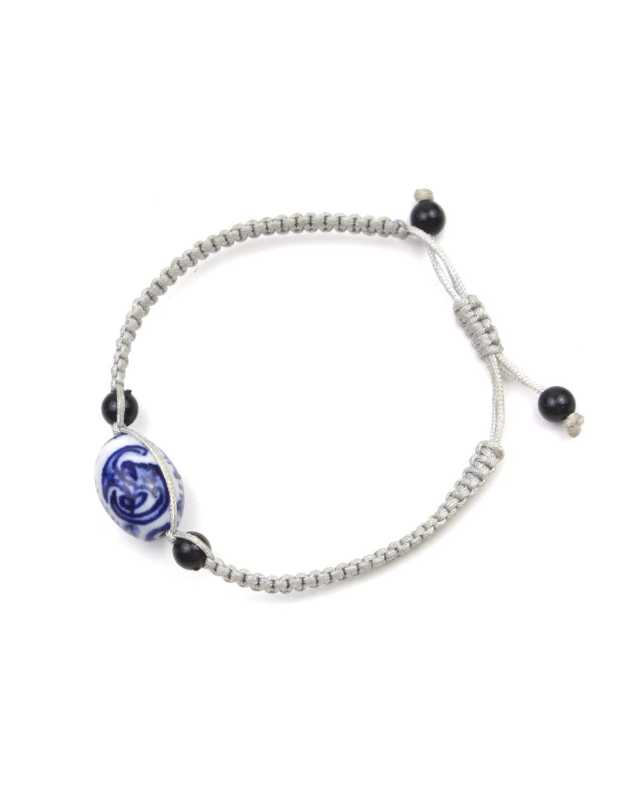 Vintage 2000S JAPANESE HANDMADE CORD BRACELET BLUE & WHITE CERAMIC Size ONE SIZE - 2 Thumbnail