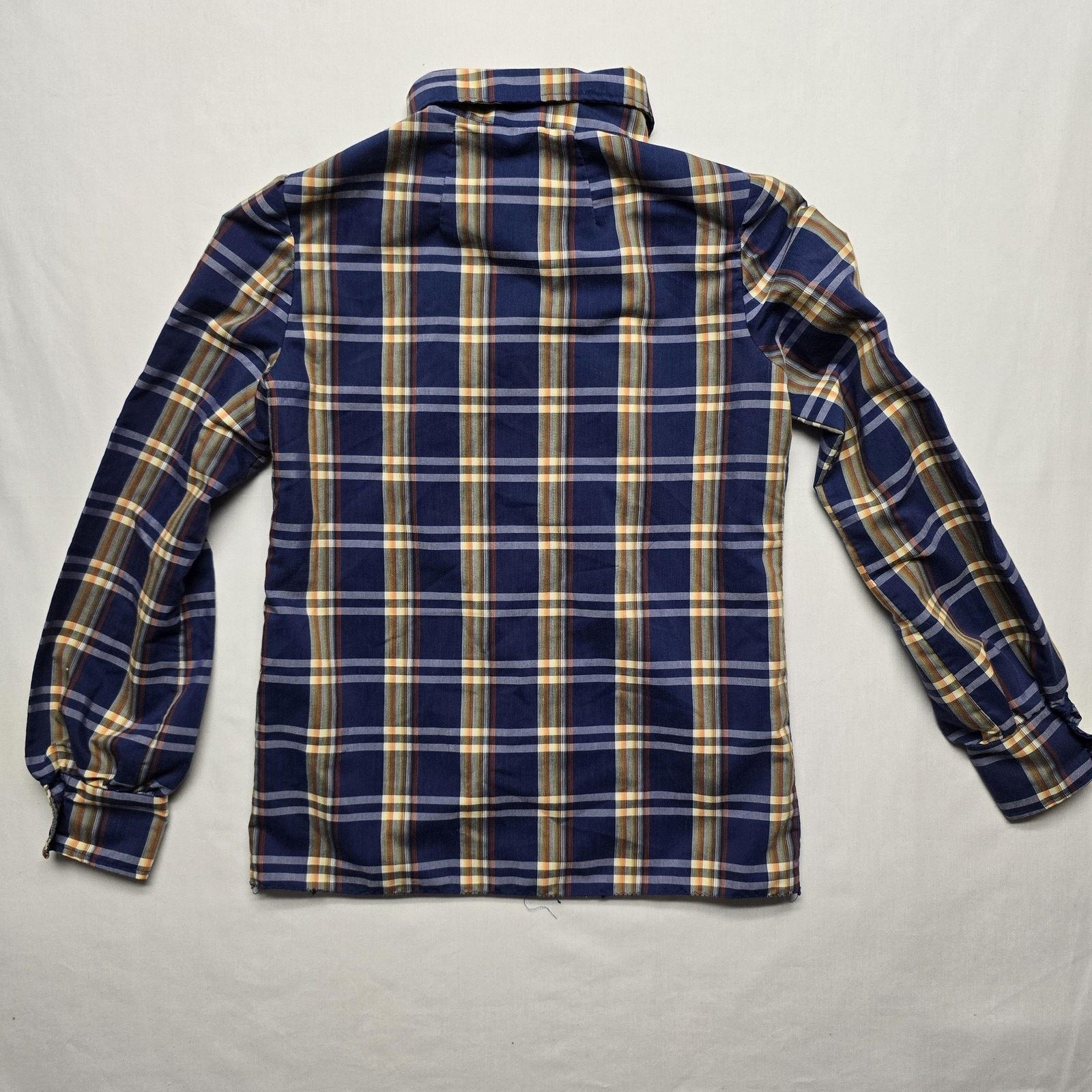 Vintage Vintage Plaid Shirt M Blue Yellow Wide Collar Button Up Size L / US 10 / IT 46 - 7 Thumbnail