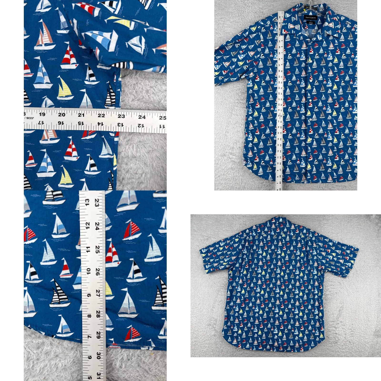 Vintage Paul Fredick Shirt Adult Large Blue Sailboat AOP Cotton Hawaiian Classic Fit Size US L / EU 52-54 / 3 - 8 Thumbnail