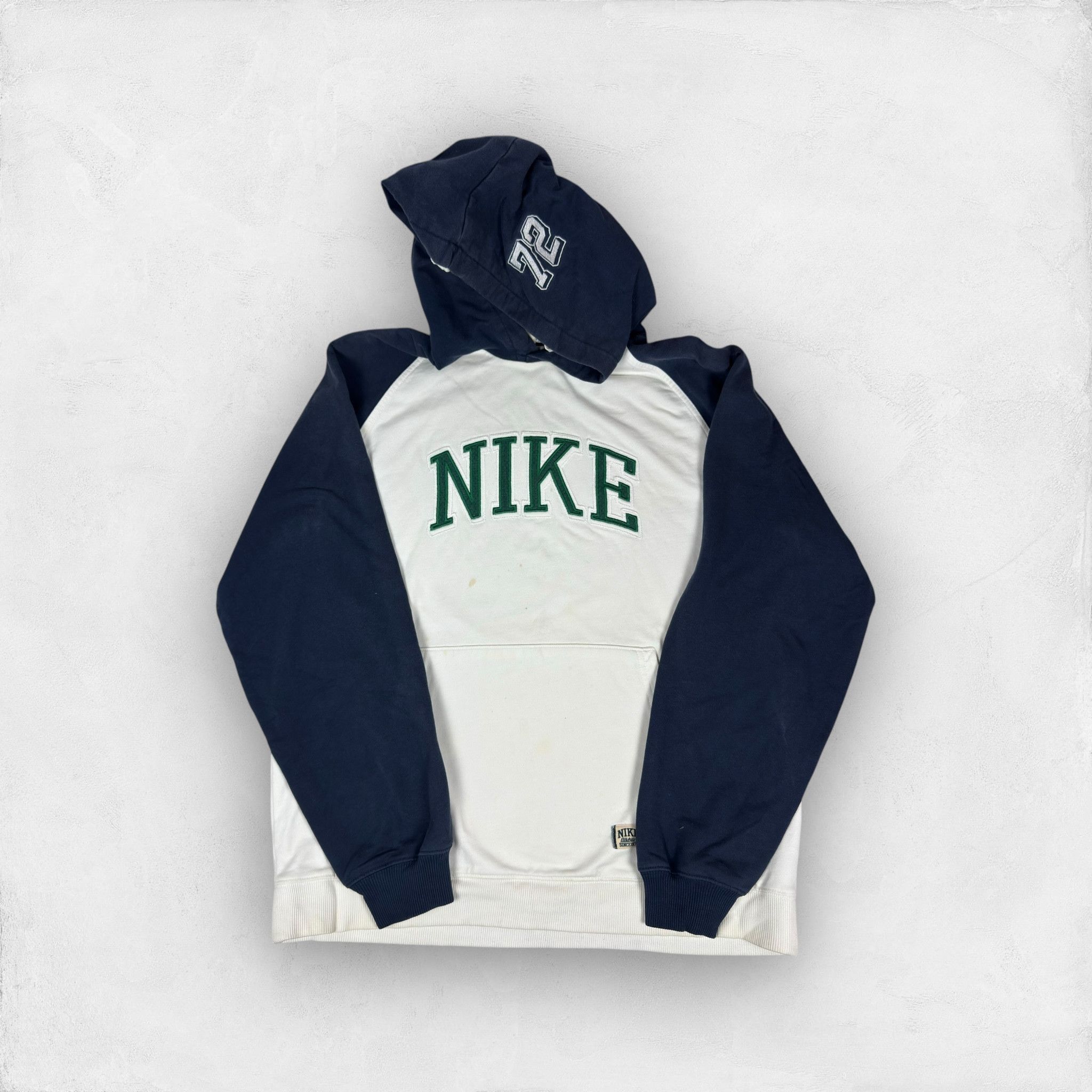 Nike × Vintage VTG Nike Athletic Mens White Navy Spellout Pullover Hoodie M Size US M / EU 48-50 / 2 - 1 Thumbnail