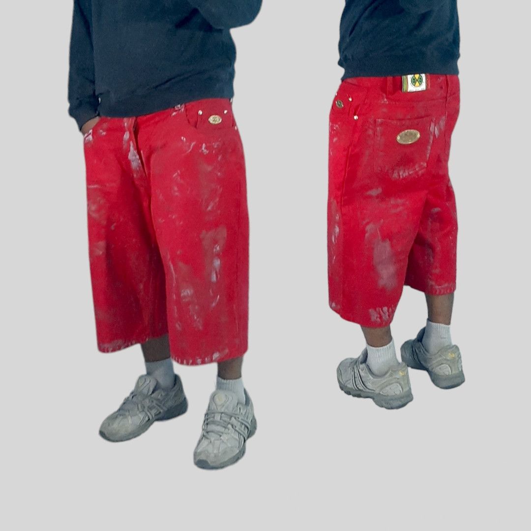 image of Vintage Cross Colours Hand Splatter Hip Hop Baggy Jean in Red, Men's (Size 32)