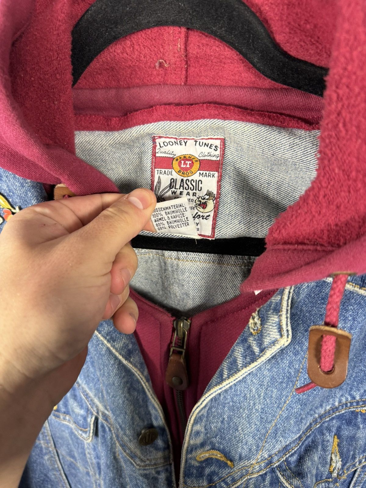 Vintage × Warner Bros All Folks Looney Tunes 1995 WB Hoodie Vest Jacket XL Denim Size US XL / EU 56 / 4 - 15 Thumbnail