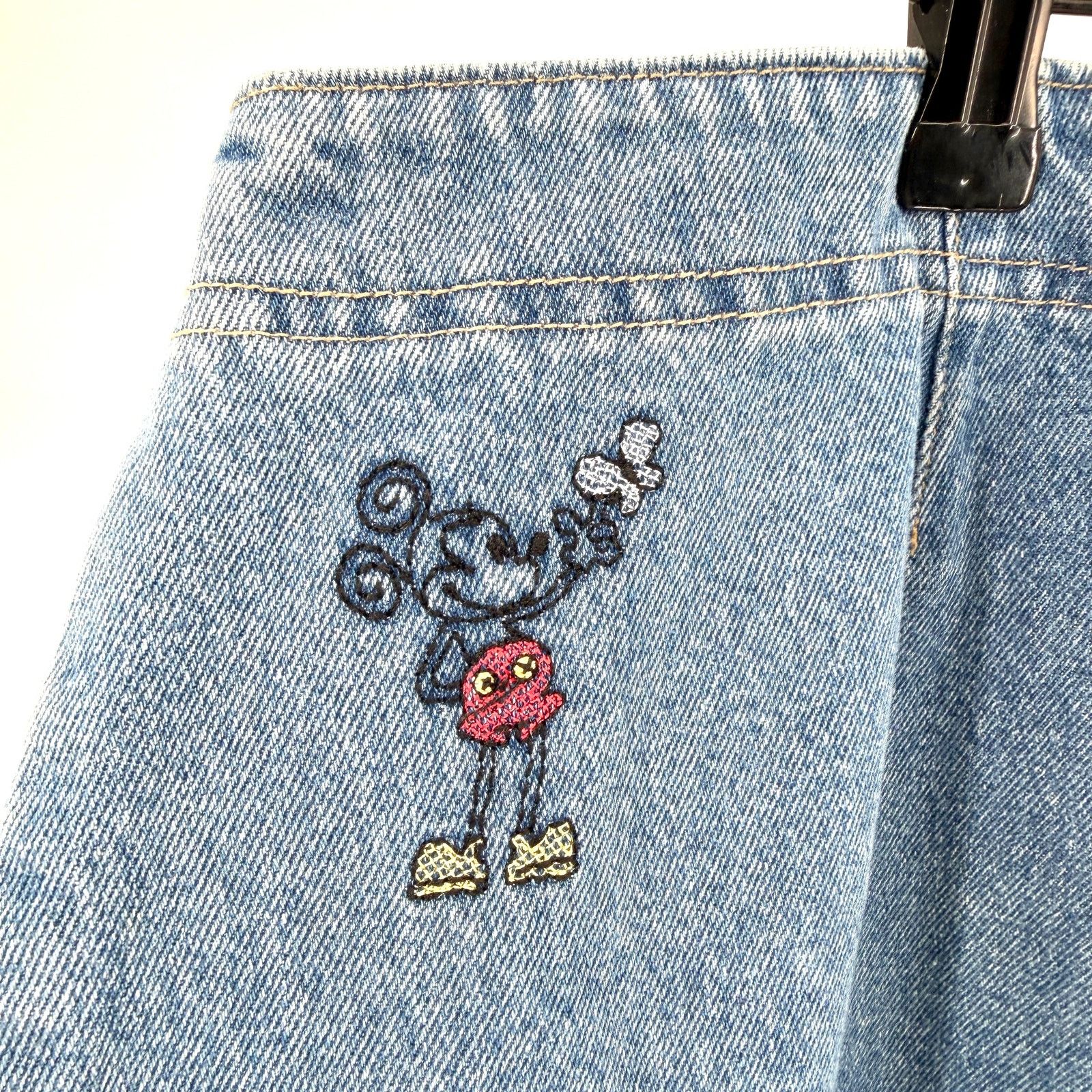 Disney Vintage 90s Denim Mickey Mouse Embroidered Maxi Skirt Size 34" / US 12 / IT 48 - 2 Thumbnail