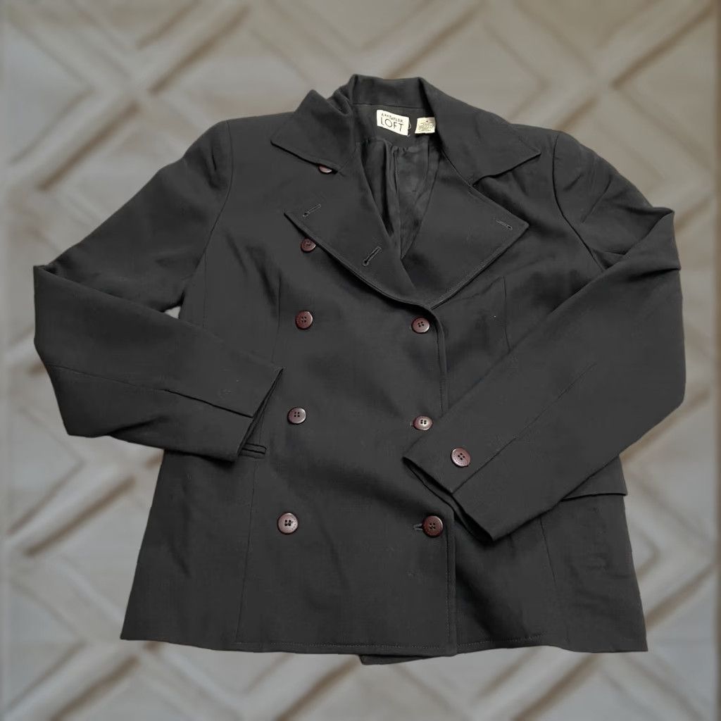 Ann Taylor Ann Taylor Loft Blazer Jacket Women 2 Black Double Breasted Padded Shoulder Wool Size XS / US 0-2 / IT 36-38 - 1 Thumbnail