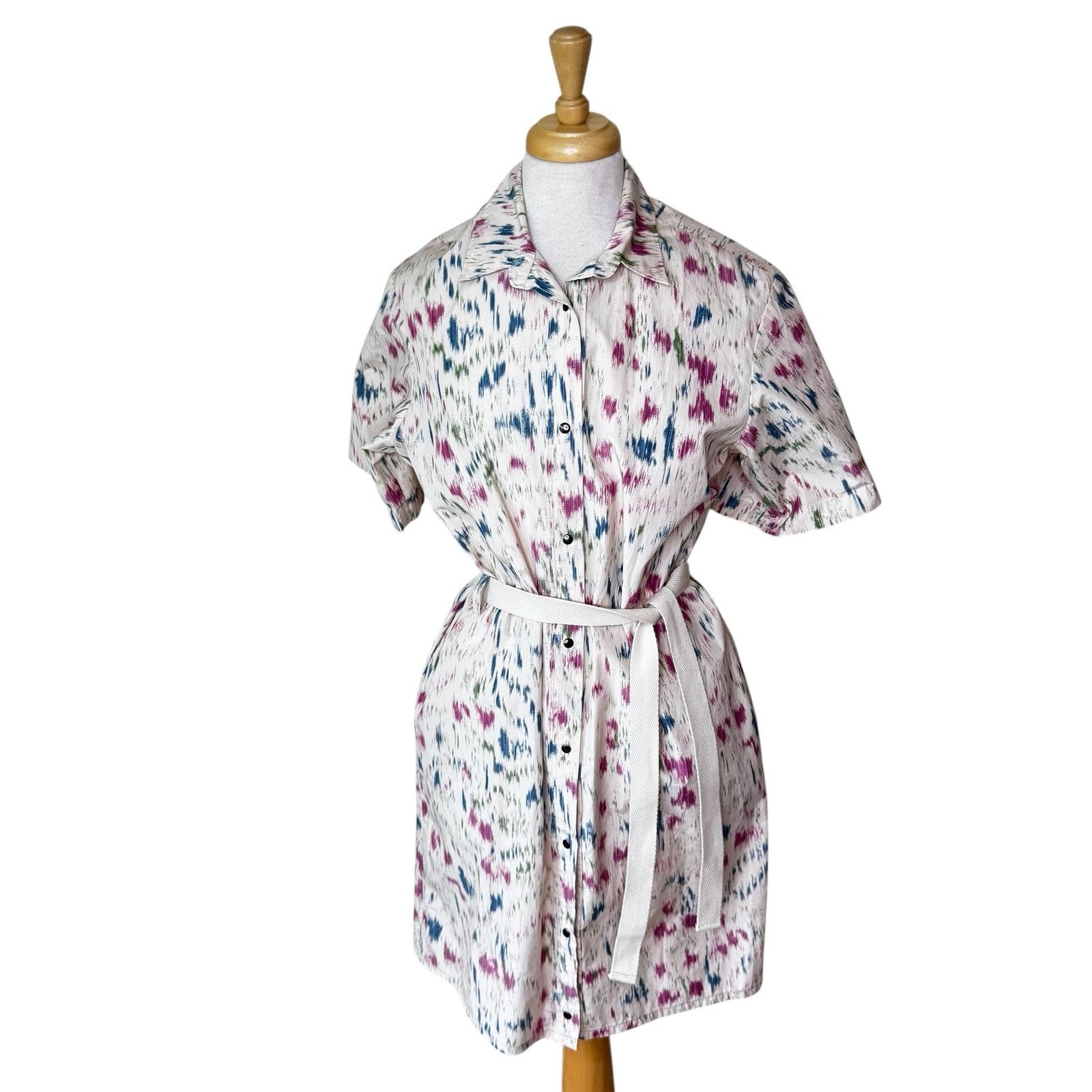 HUMANOID HUMANOID Snap Front Belted Short Sleeve Collared Shirt Dress Size S / US 4 / IT 40 - 1 Thumbnail