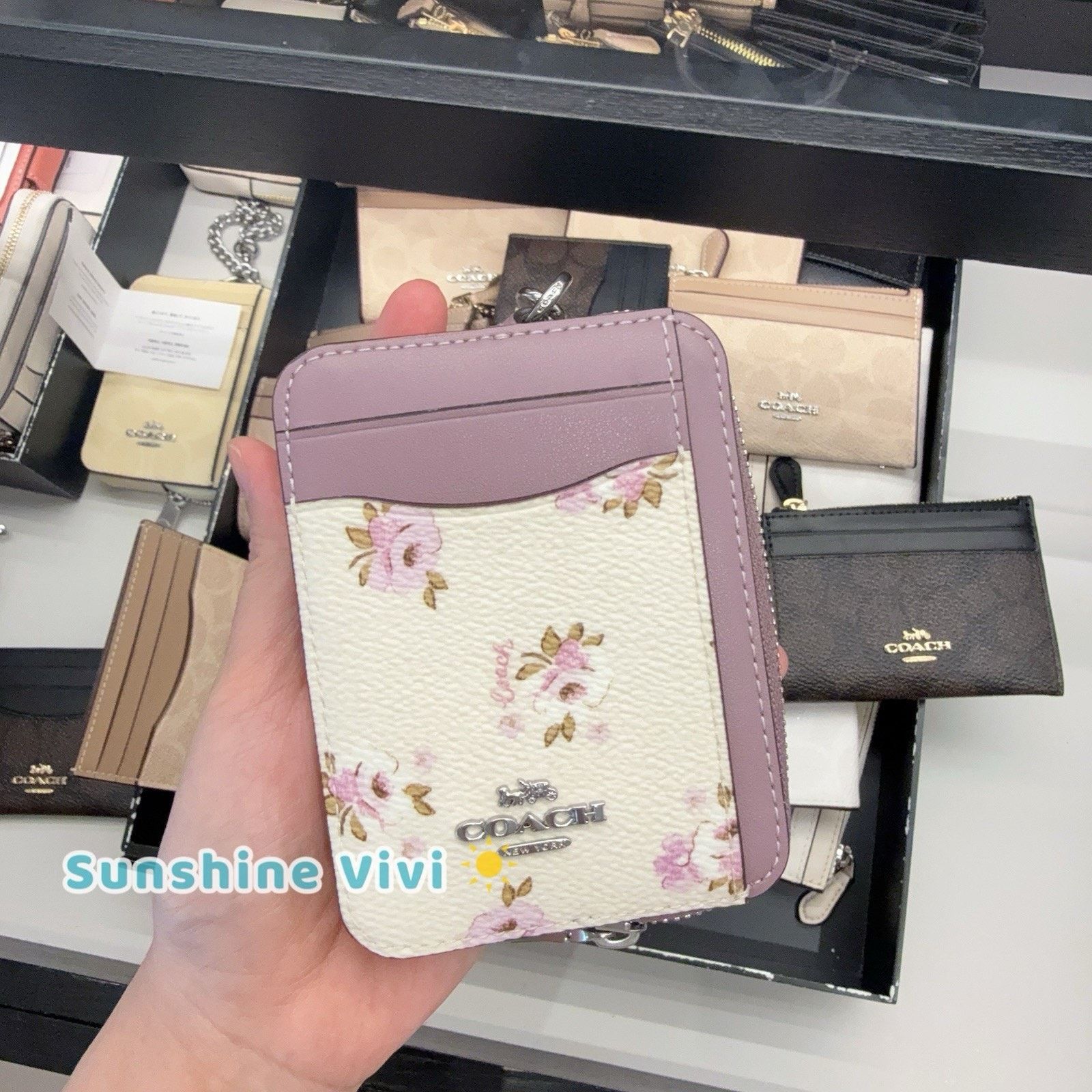 Coach NWT Coach Zip Card Case Canvas Floral CAU43 Silver/Chalk Size ONE SIZE - 1 Thumbnail