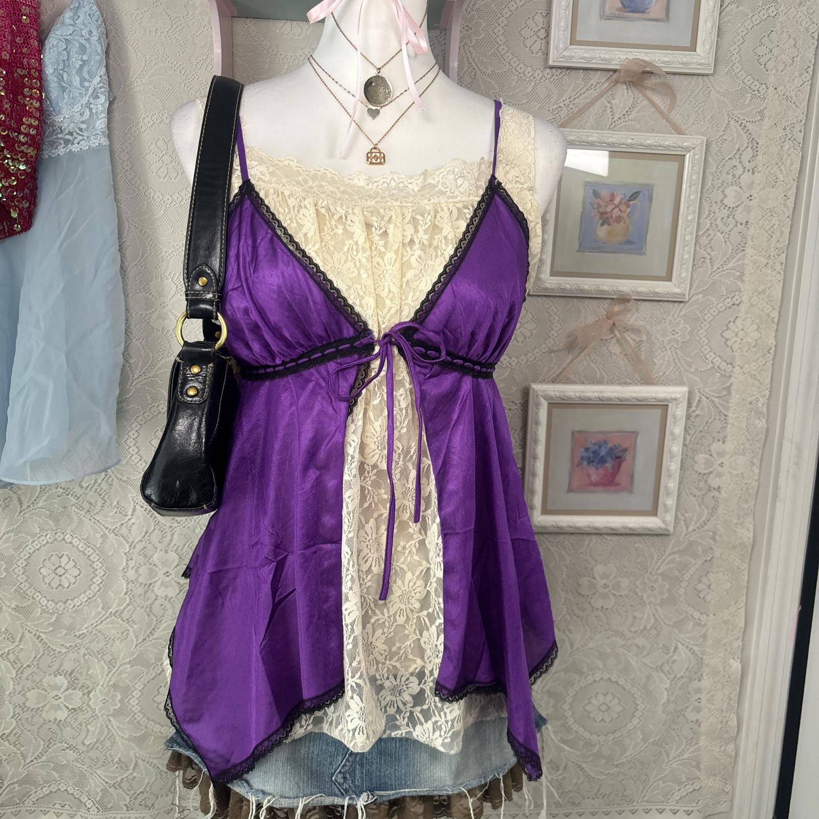Other vintage purple lace tie up slip top Size S / US 4 / IT 40 - 4 Thumbnail