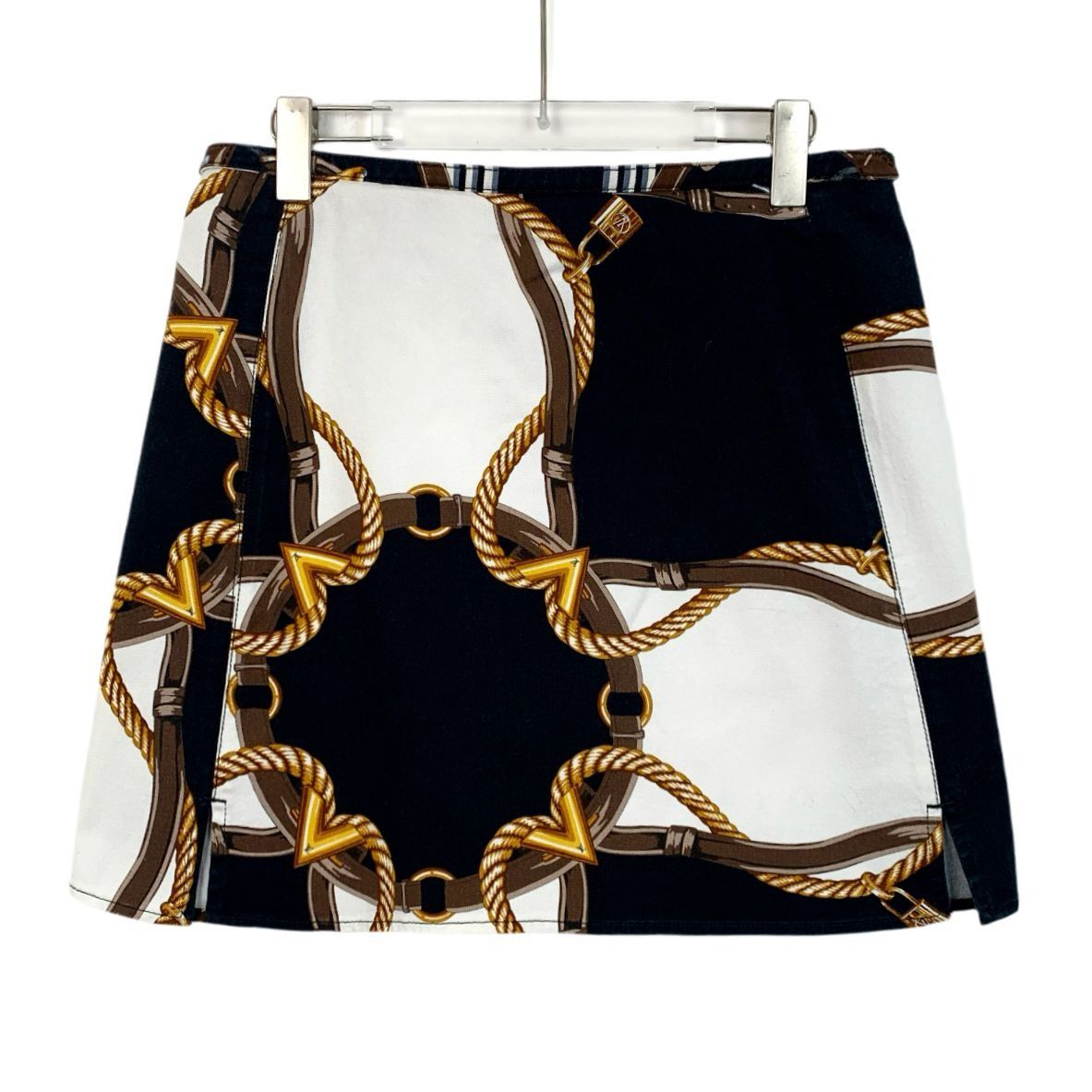 Louis Vuitton Womens Chain Print Belt Skirt Size 42 Cotton B