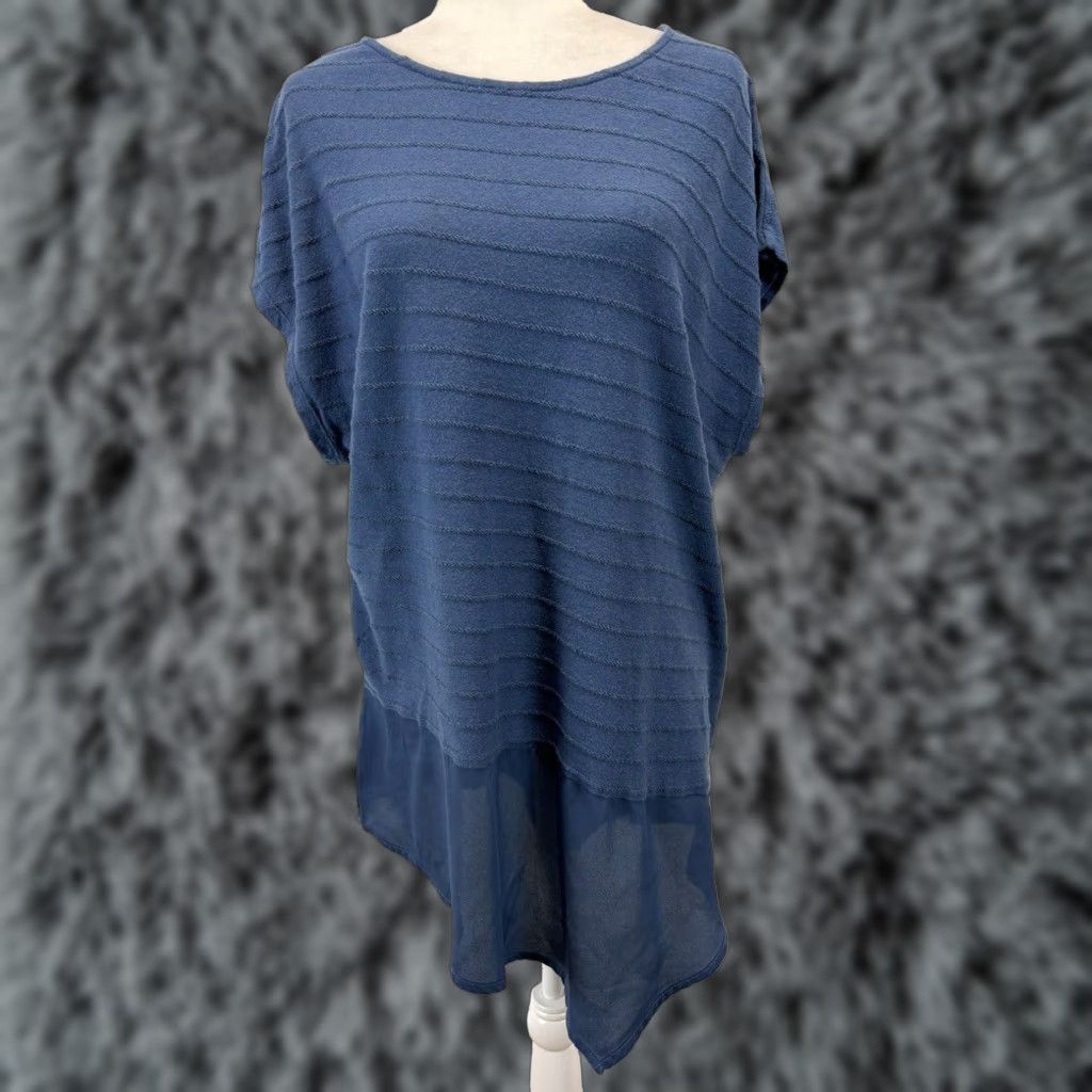 Vintage Chicos Blue Cotton Blend Tunic Top Shirt Womens 3X Blue Chiffon Trim Size XS / US 0-2 / IT 36-38 - 1 Thumbnail
