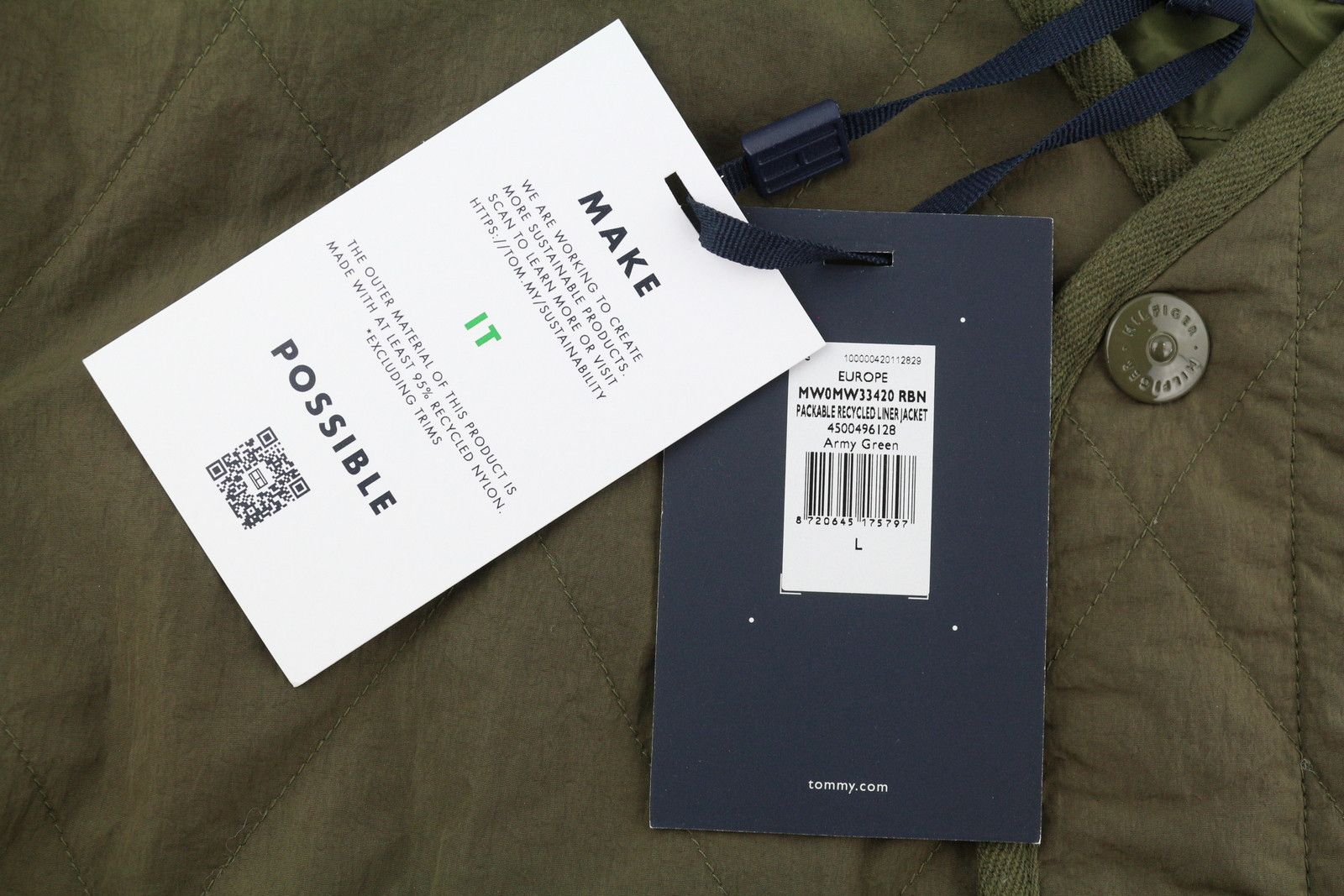 Tommy Hilfiger PACKABLE RECYCLED LINER L Khaki Green Padded Jacket 85622 Size US L / EU 52-54 / 3 - 14 Thumbnail