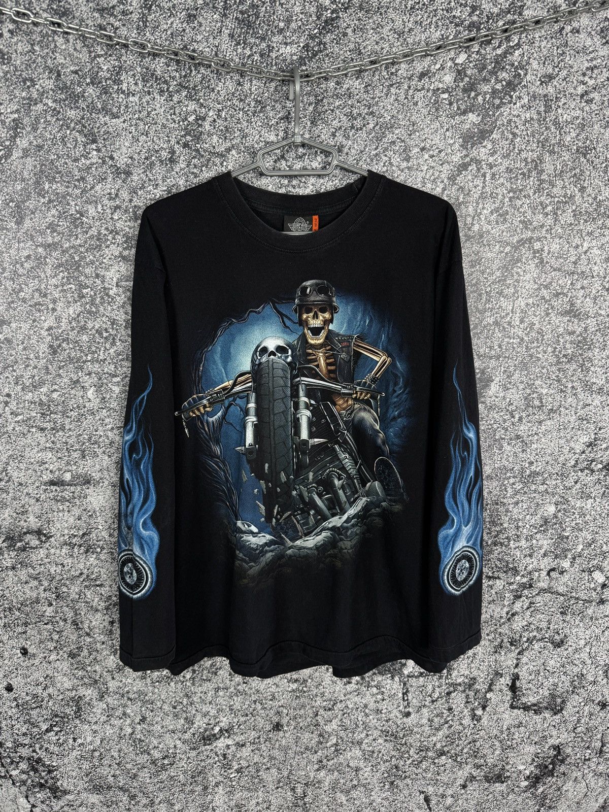 Vintage Rock Eagle Long Sleeve Tee Vintage Skeleton Motorcycle XL Size US XL / EU 56 / 4 - 2 Thumbnail