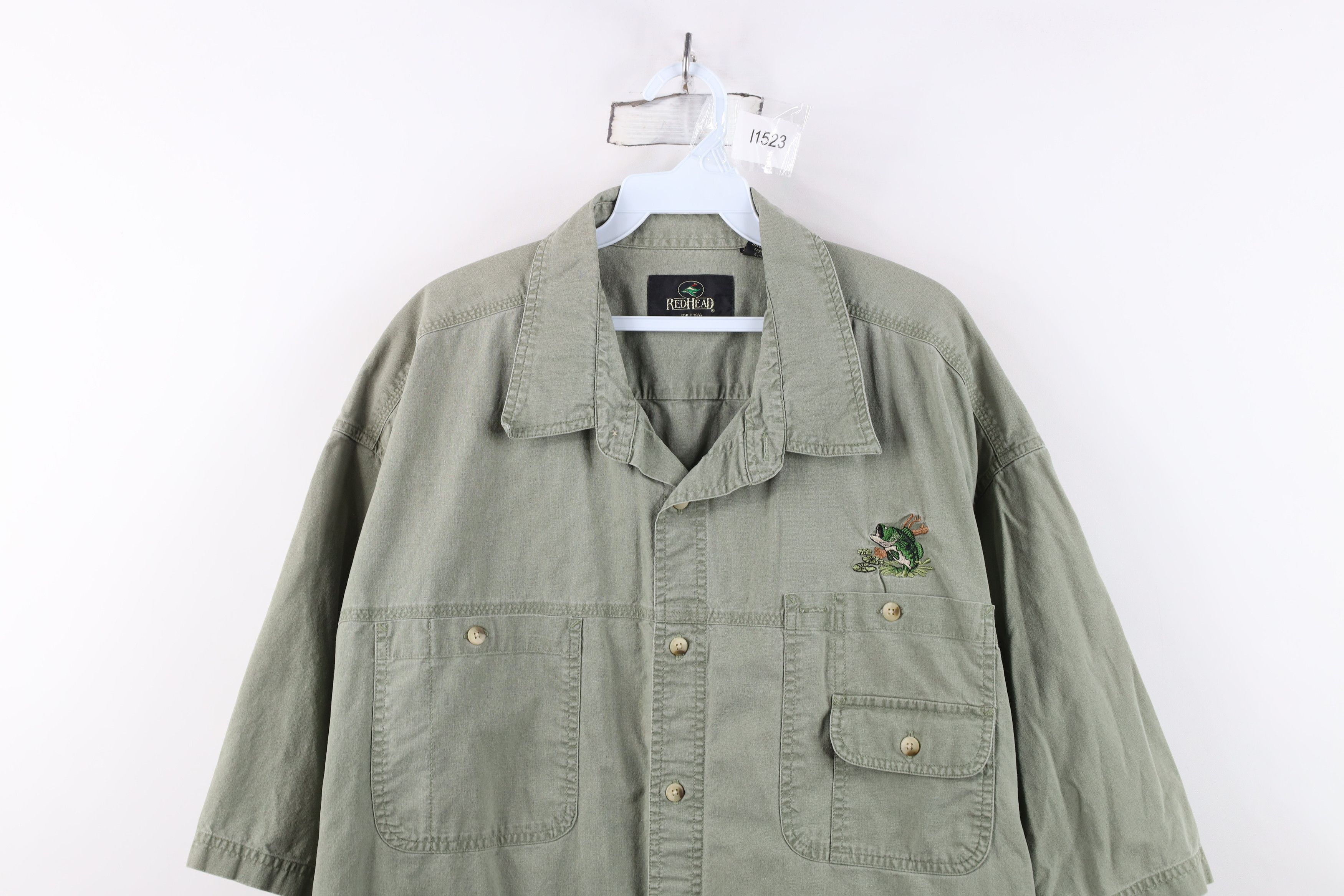 Vintage Vintage 90s Y2K Fishing Safari Button Shirt Green Cotton Size US XXL / EU 58 / 5 - 2 Thumbnail