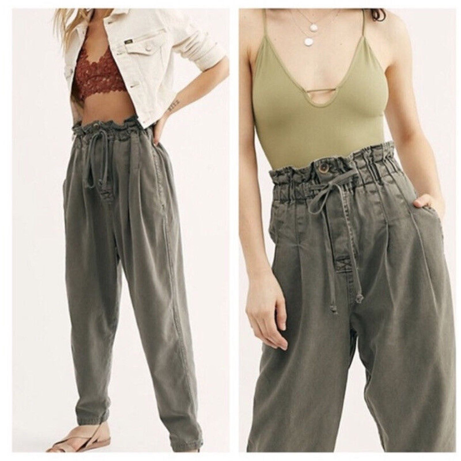 Free People Free People Light Gray Margate Paper Bag Pleated Pants SP Size 28" / US 6 / IT 42 - 2 Thumbnail