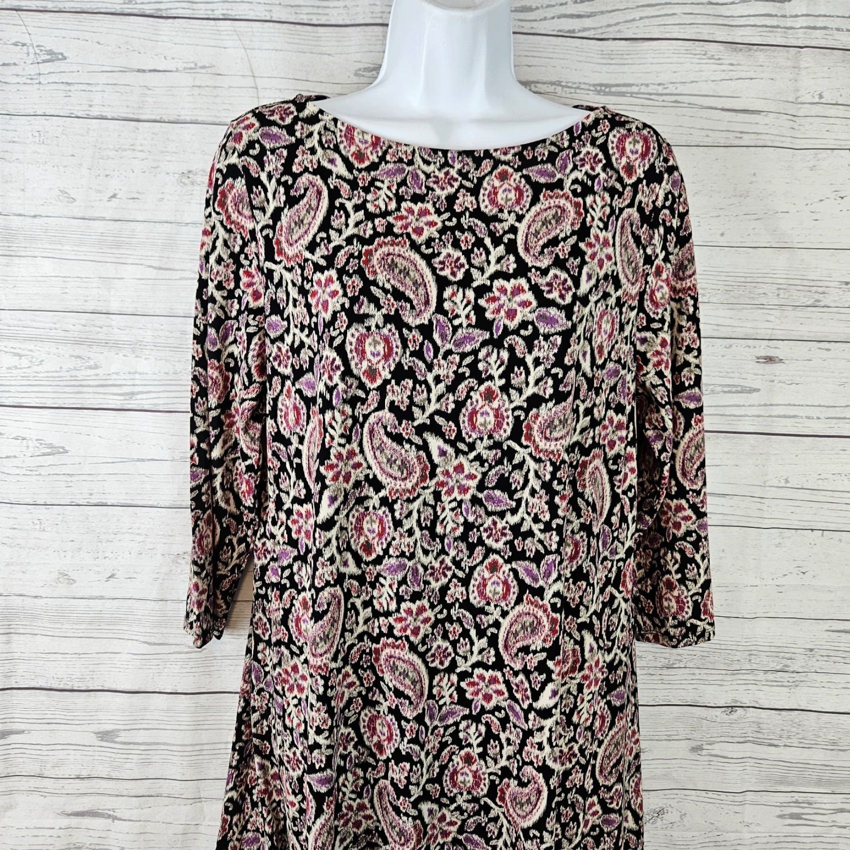 J. Jill VINTAGE? No. J Jill Wearever Collection Womens Dress Sz Medium Purple Black Floral Paisley Shirt? Size M / US 6-8 / IT 42-44 - 2 Thumbnail