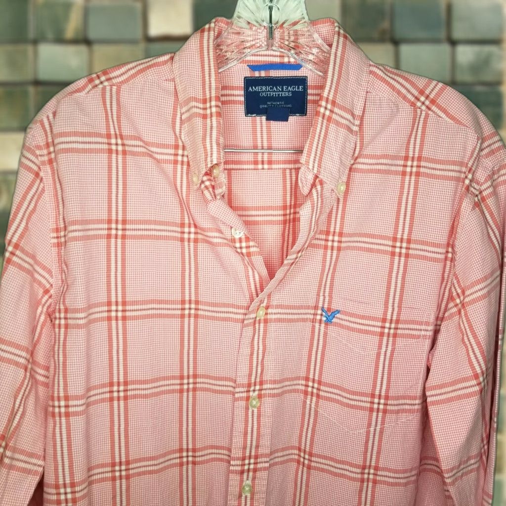 American Eagle Outfitters American Eagle Mens Pink Plaid Long Sleeve Button-Up Size Medium Size US M / EU 48-50 / 2 - 1 Thumbnail