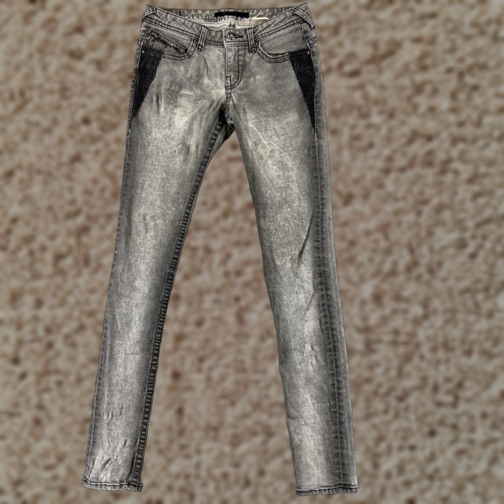 Denime VINTAGE Buckaroo Jeans Womens 27 Gray Denim Low Rise Skinny Embellished 90s Retro American Designer Buckaroo Size 27" / US 4 / IT 40 - 1 Thumbnail