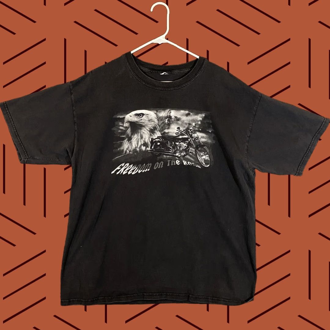 Vintage VINTAGE Motorcycle Shirt Mens XL Black Eagle Chopper ‘Freedom On The Road' Y2K Tee Mens Size US XL / EU 56 / 4 - 1 Thumbnail