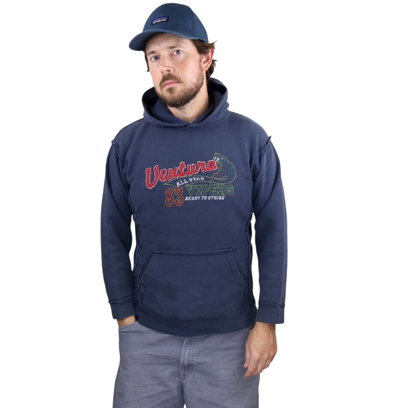 Point Zero VINTAGE Ventura Vipers Hoodie Mens L Blue All Star Graphic Raw Edge Sweatshirt Size US L / EU 52-54 / 3 - 2 Thumbnail