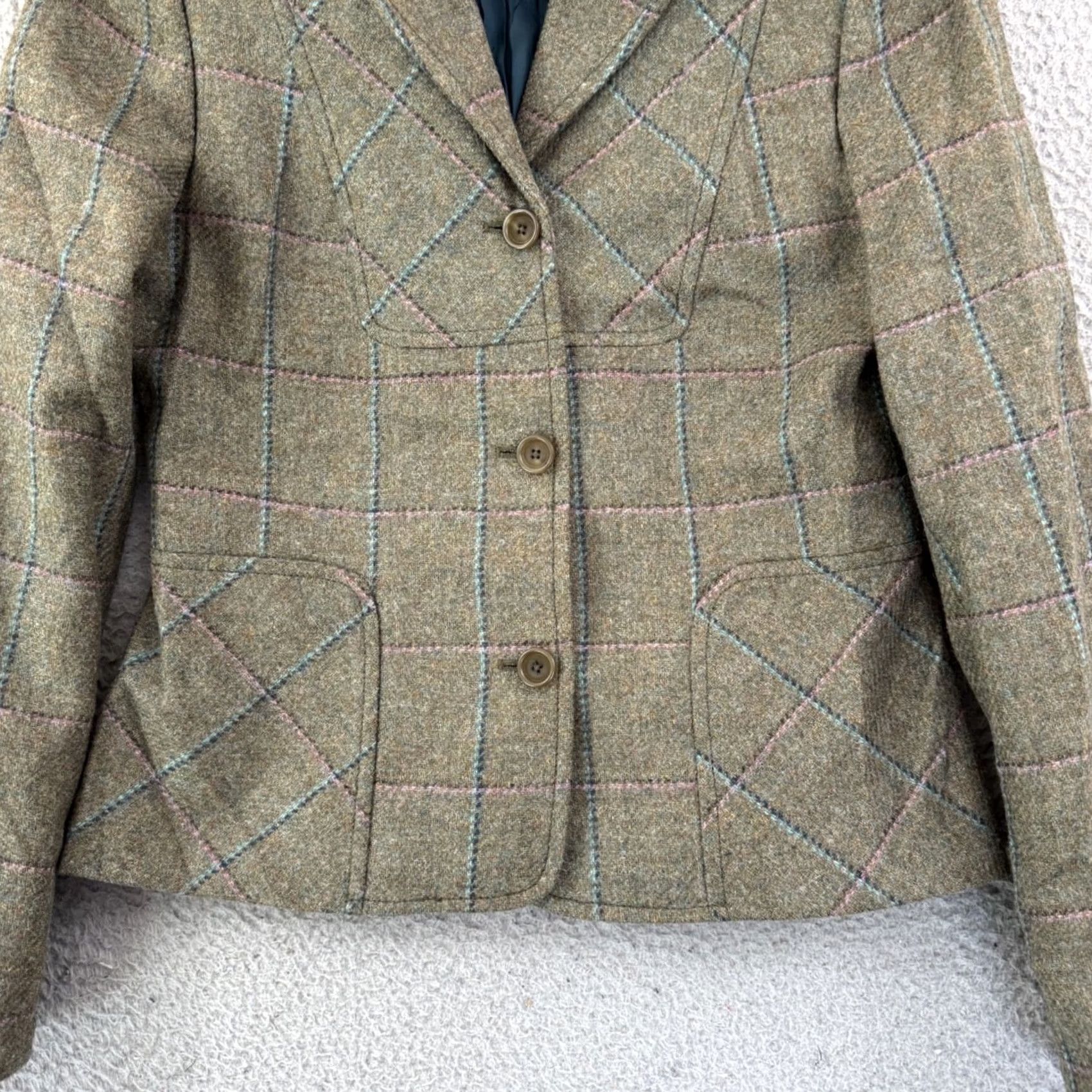 Brooks Brothers VINTAGE Brooks Brothers Blazer Womens 4 Green Tweed Wool Notch 3-Button Single-Breasted Lined Pockets Classic Tailored Jacket Size S / US 4 / IT 40 - 2 Thumbnail
