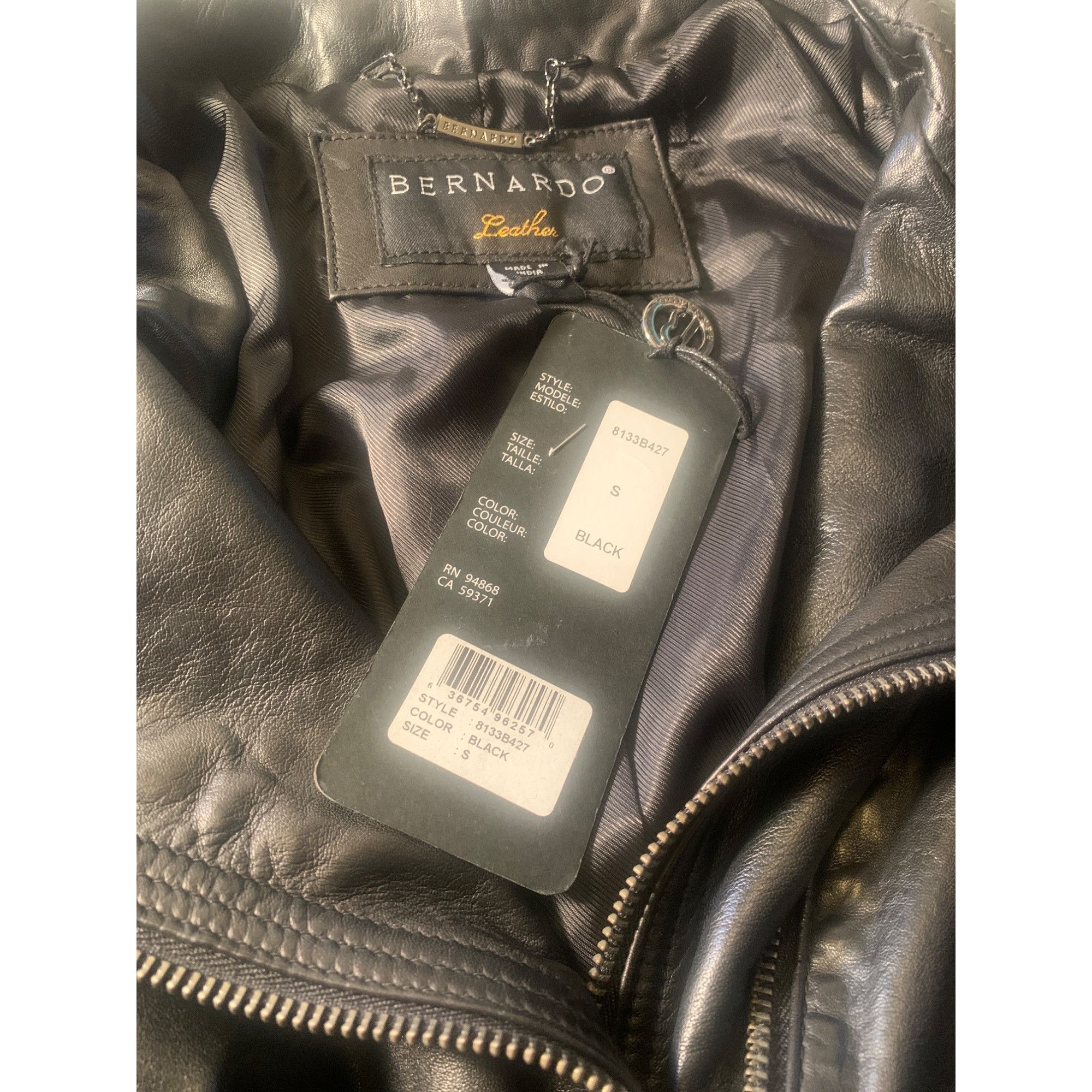 Other Bernardo NWT Womens Black Leather Zippers Moto Bomber Jacket Size S / US 4 / IT 40 - 4 Thumbnail