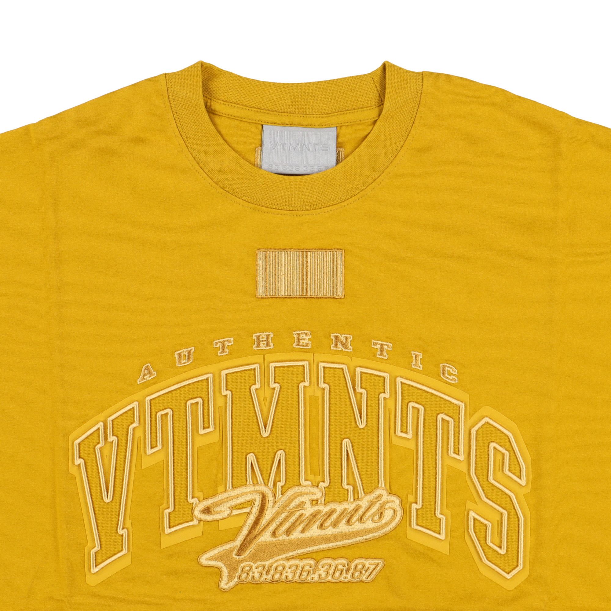Vetements VTMNTS Mustard Embroidered College Logo T-Shirt Size XS / US 0-2 / IT 36-38 - 5 Thumbnail