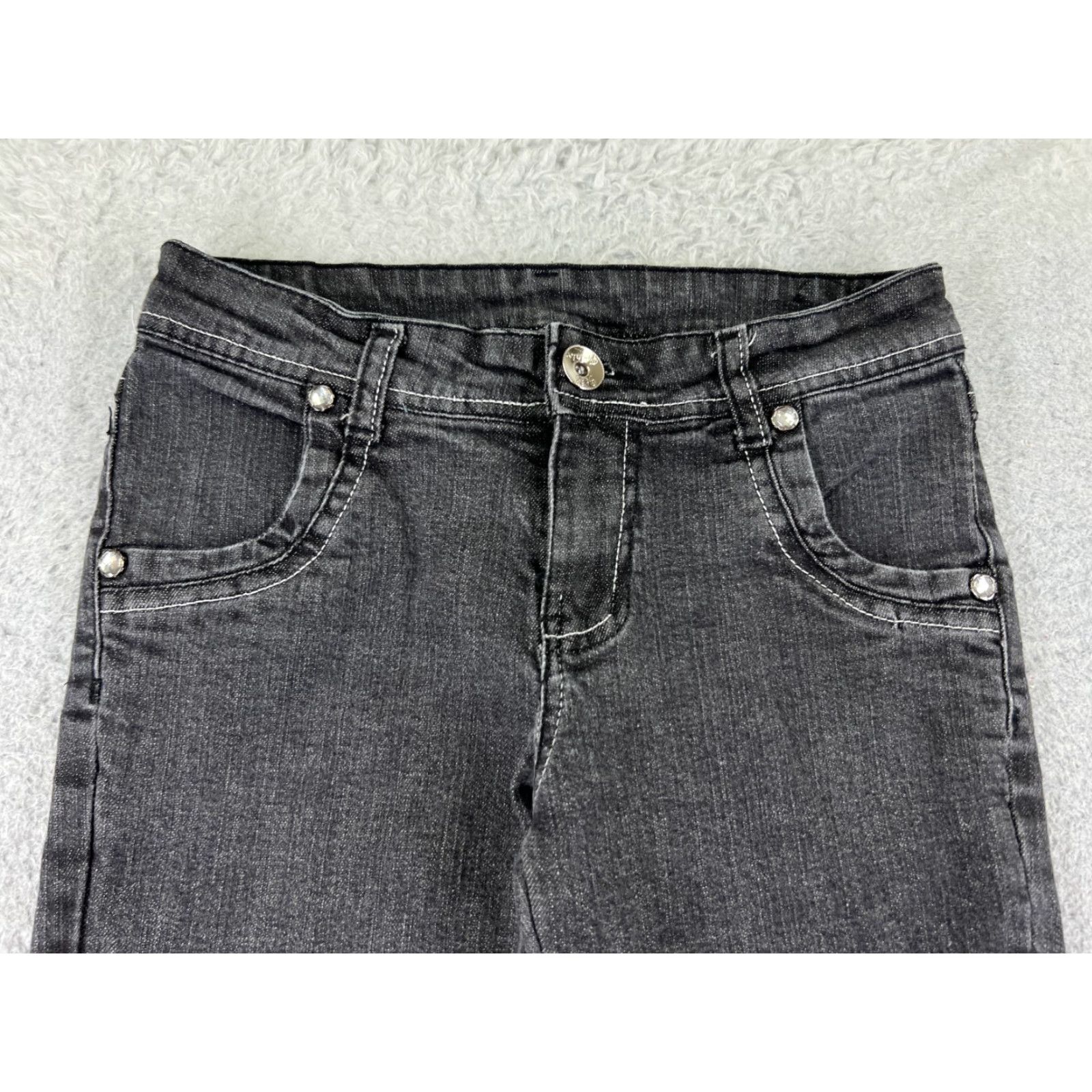 PONY Pony Tails Jeans Juniors 16 Black Denim Straight Low Embellished 24x30 Denim with 5-Pocket Design Floral Sewing Sequin Embroidered Women's Jeans Size 38" / US 16 / IT 52 - 4 Thumbnail