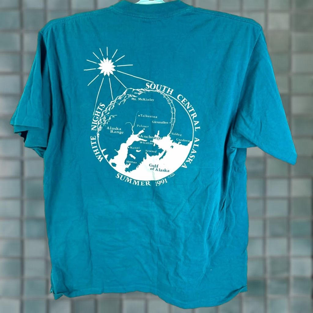 Lee VINTAGE Alaska White Nights T Shirt Mens XL Blue Lee Logo Short Sleeve Size US XL / EU 56 / 4 - 1 Thumbnail