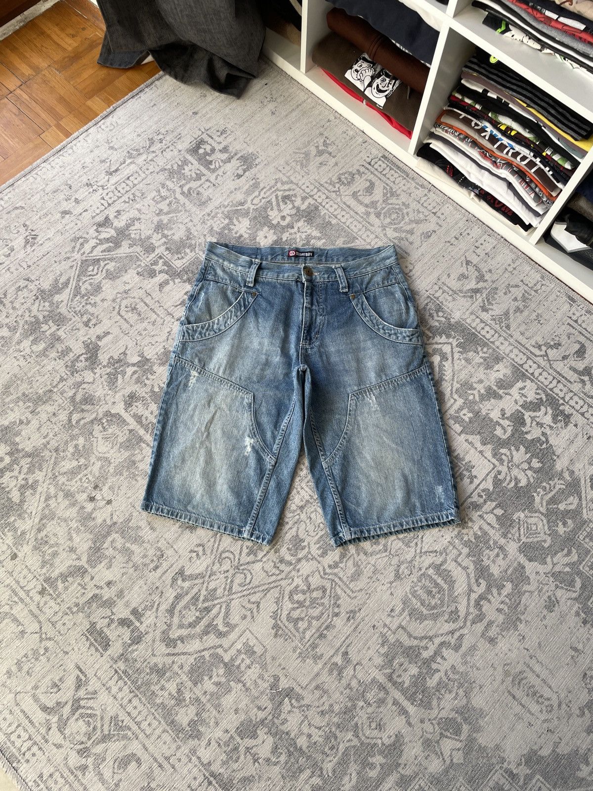 Vintage Vintage Double Knee Shorts Faded Denim Jorts Washed Baggy Size US 32 / EU 48 - 1 Thumbnail